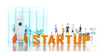 Image of a rocket with large letters spelling out Startup next to the rocket