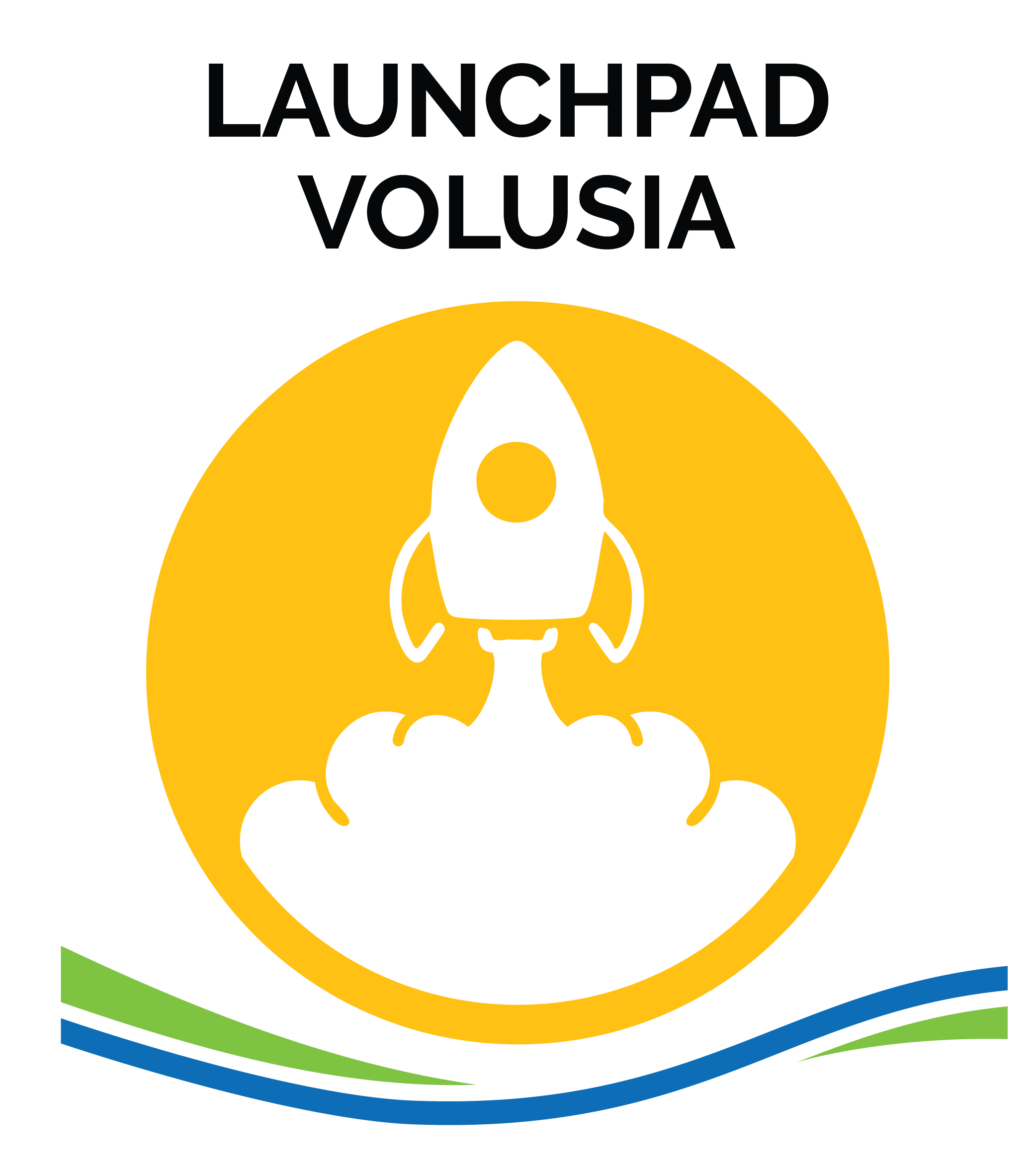LaunchPad Volusia with a rocket icon launching